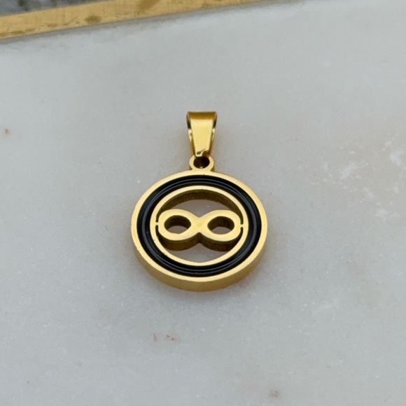Jewelry - Small Stainless Steel Gold & Black Enamel infinity Pendant Charm